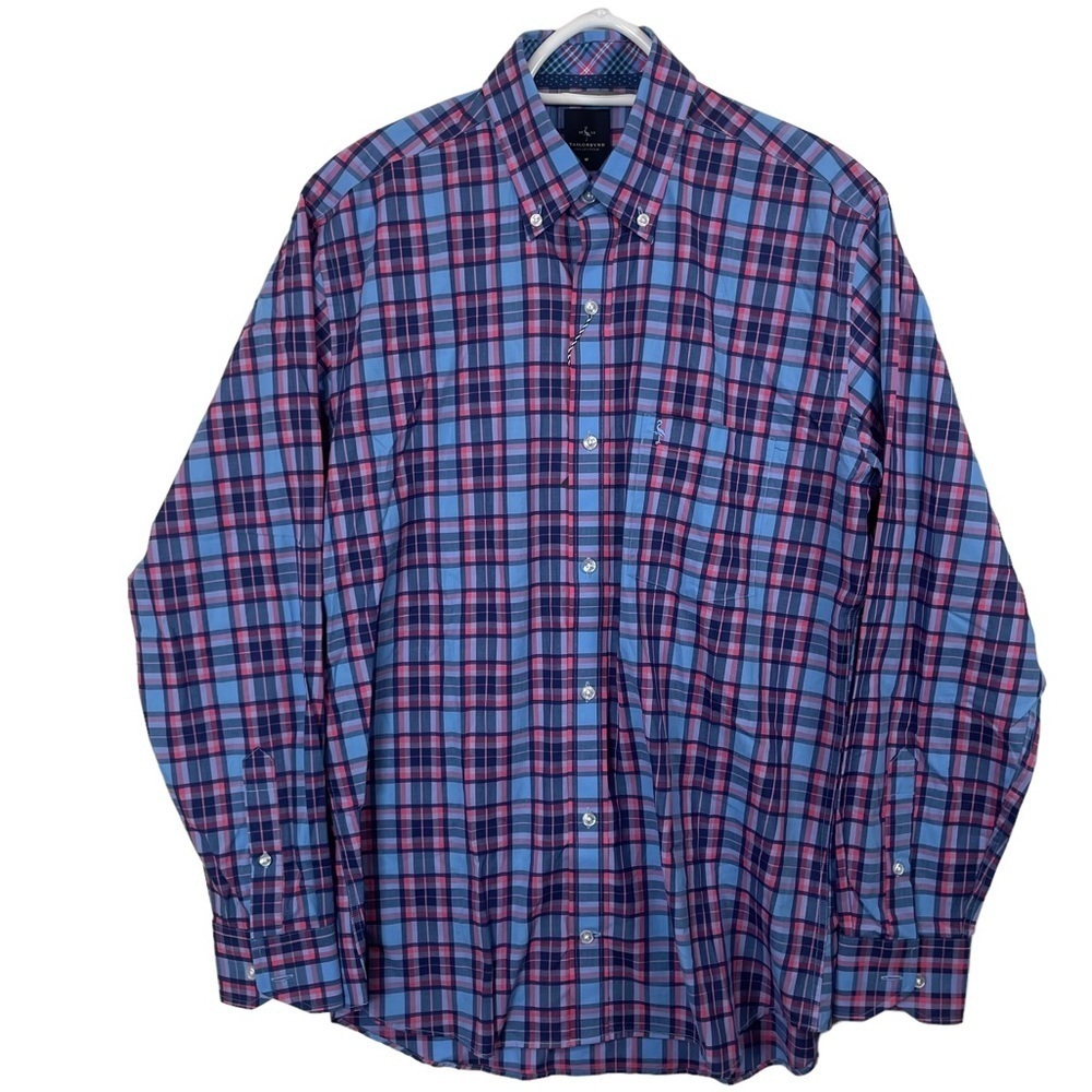 Tailorbyrd Pink Peri Blue Plaid Casual Button Down Dress Shirt NWT Size …